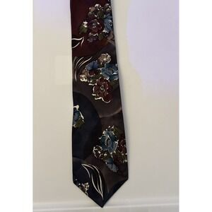 Paul Rodon Couture Silk Tie Italy Abstract Floral Burgundy Blue Vintage EUC